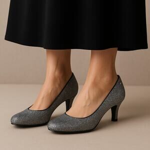 LifeStride Parigi Silver Glitter Heels Size 7.5M Dress Pumps Soft System